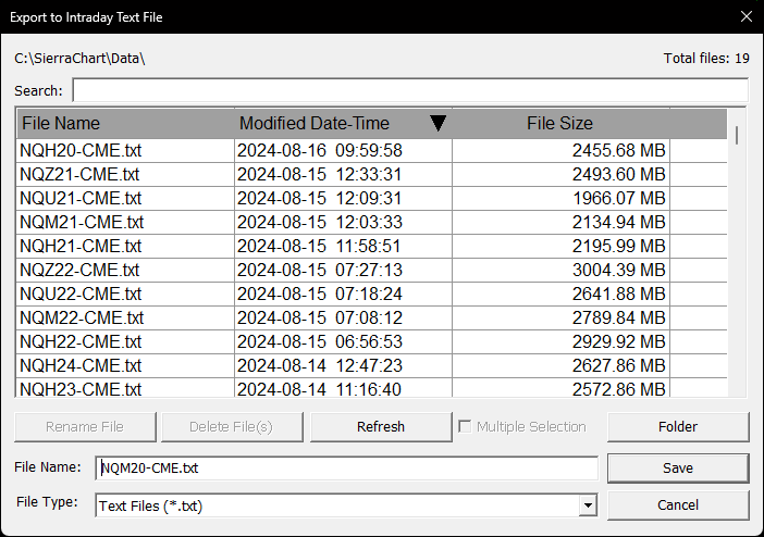 Export to Intraday Text File